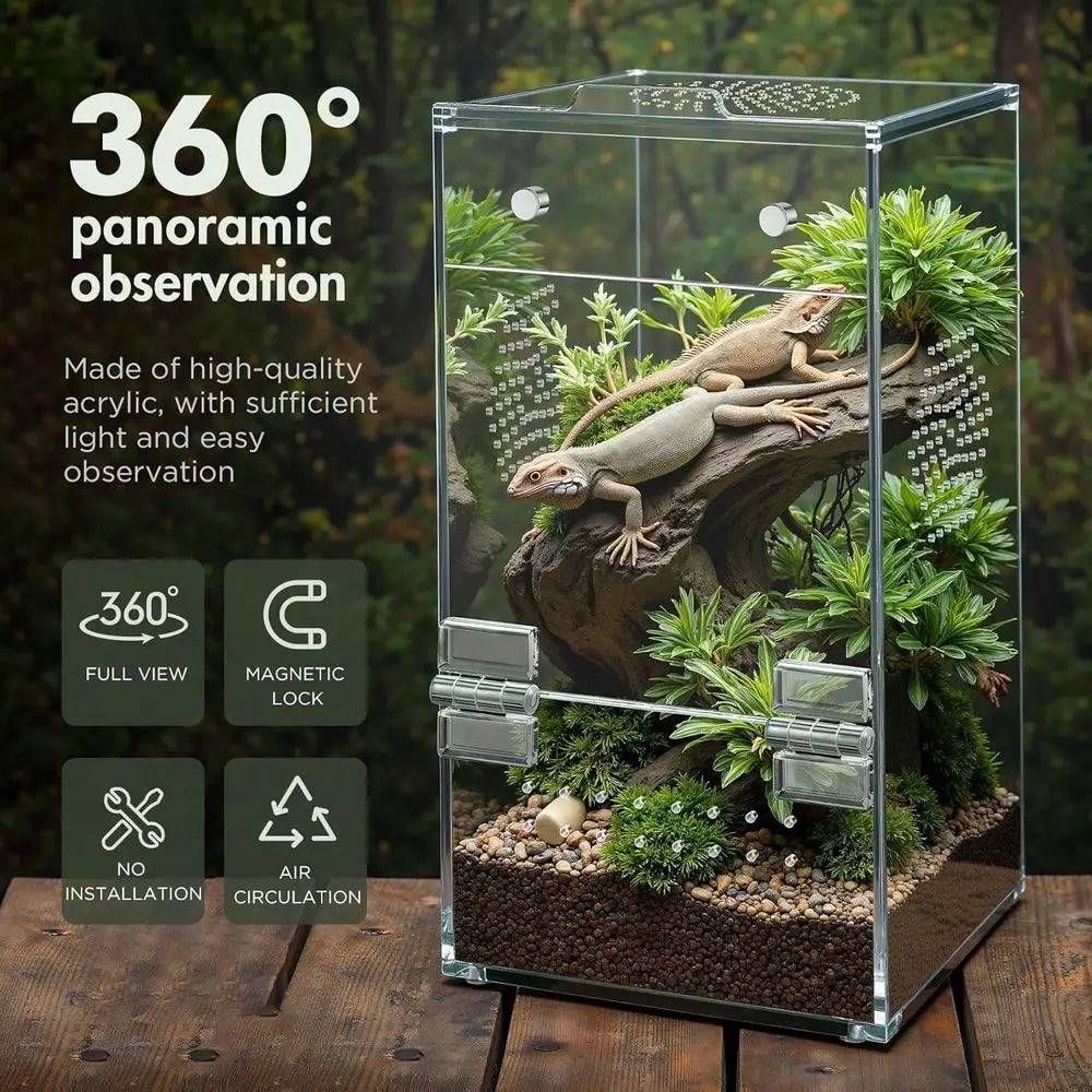 Acrylic Terrarium with Magnetic Door & All-Side Ventilation, Pre-Assembled Reptiles Habitat