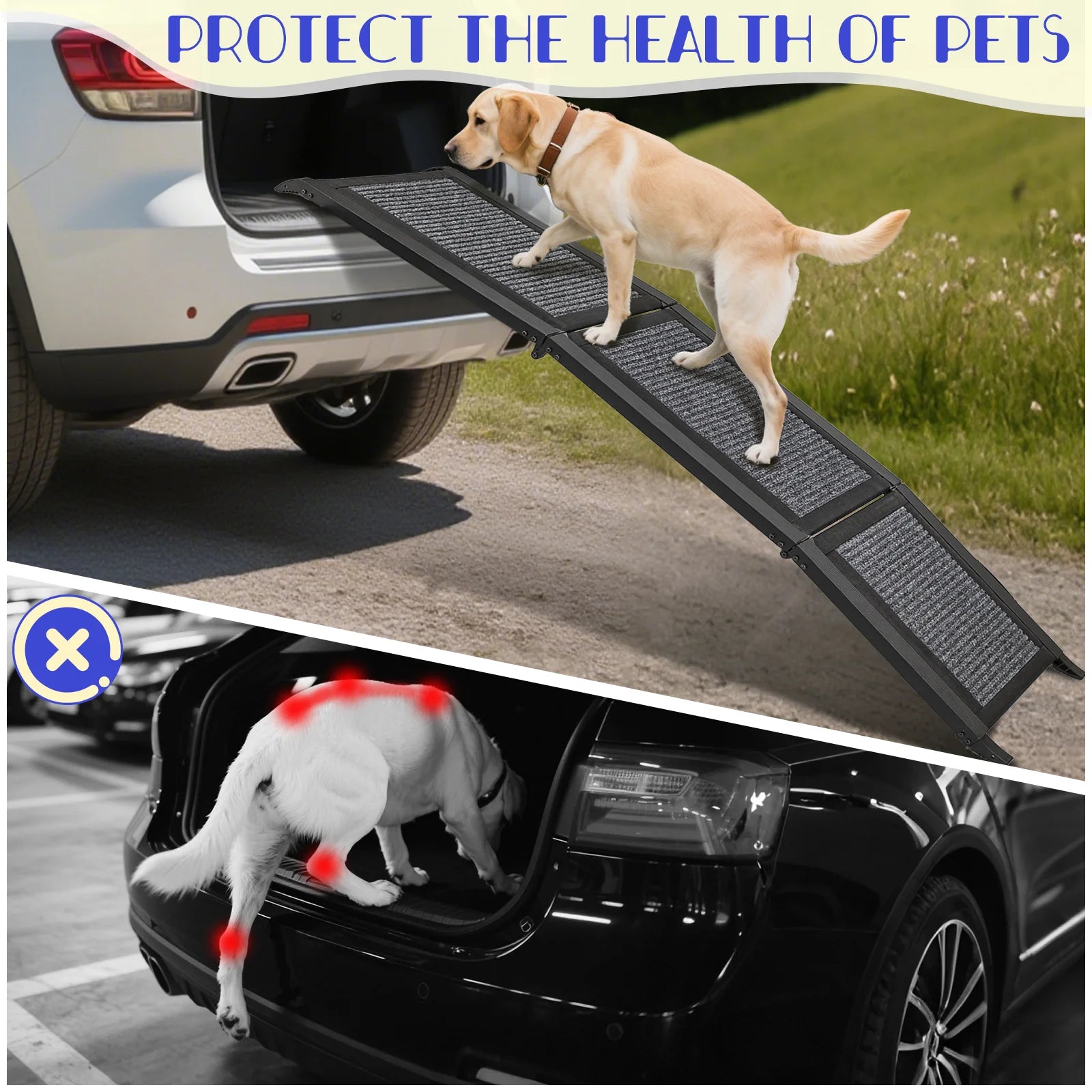 Folding Dog Ramp For Car, Pet Ramps For Large Dogs With Non-Slip Rug Surface
