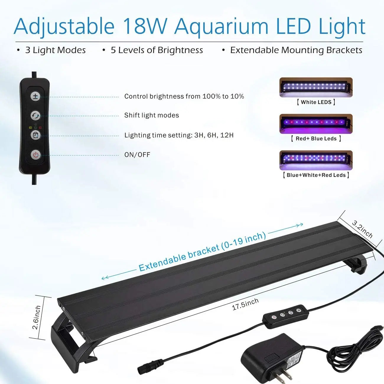 8 Gallon LED Glass Aquarium Kit for Starters with Filter Pump, Colored Light, 3D Rockery Background