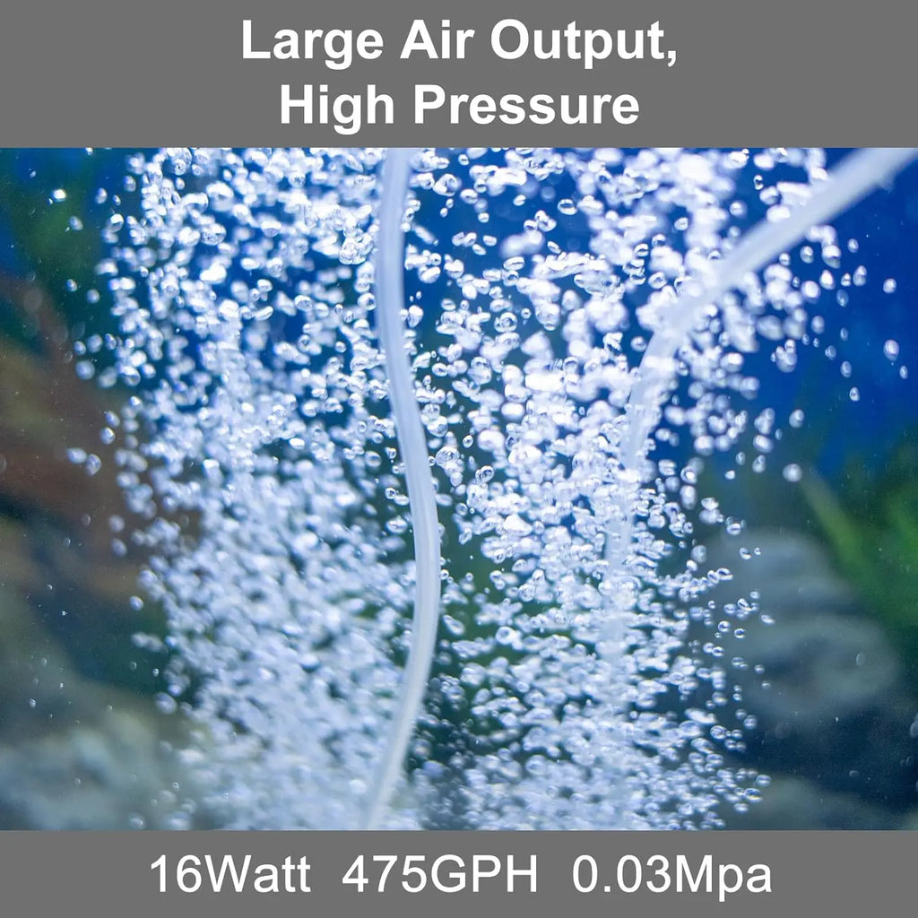 Quiet Fish Tank Air Pump, High Pressure Aquarium Aerator for Ponds and Hydroponics