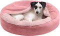 Cozy 24" Round Hooded Pet Bed for Small Dogs & Cats, Washable Plush Velvet in Rose Pink