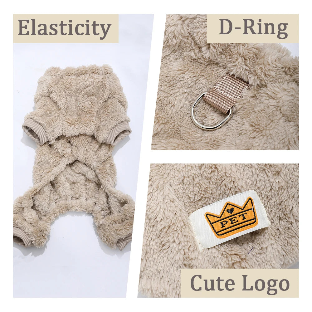 Warm Pet Clothes Winter Soft Solid Puppy Jumpsuits For Small Medium Dogs Cats
