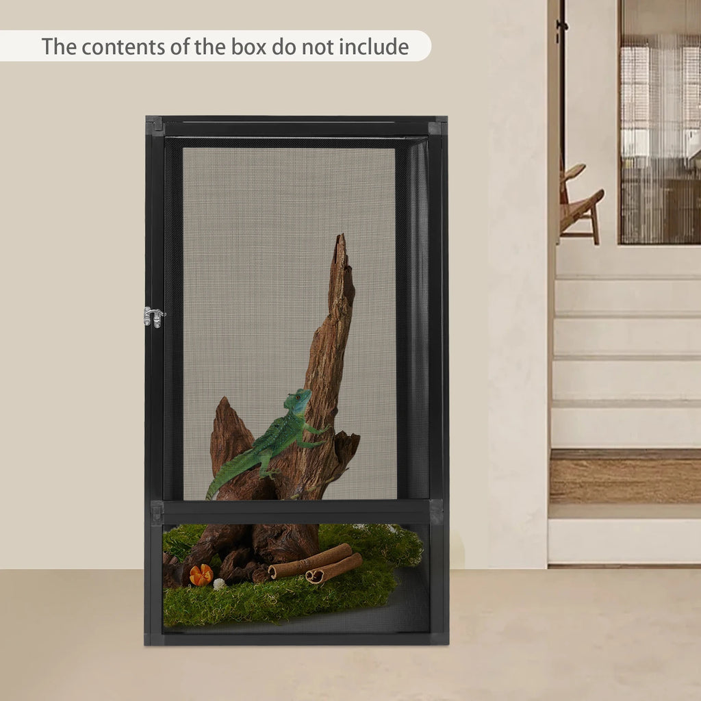Micro Habitat Terrarium Enclosure, Freestanding Reptile Feeding Box, (Black)