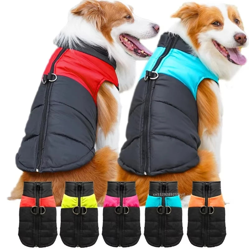 Waterproof Warm Dog Clothes Winter Vest Padded Zipper Jacket