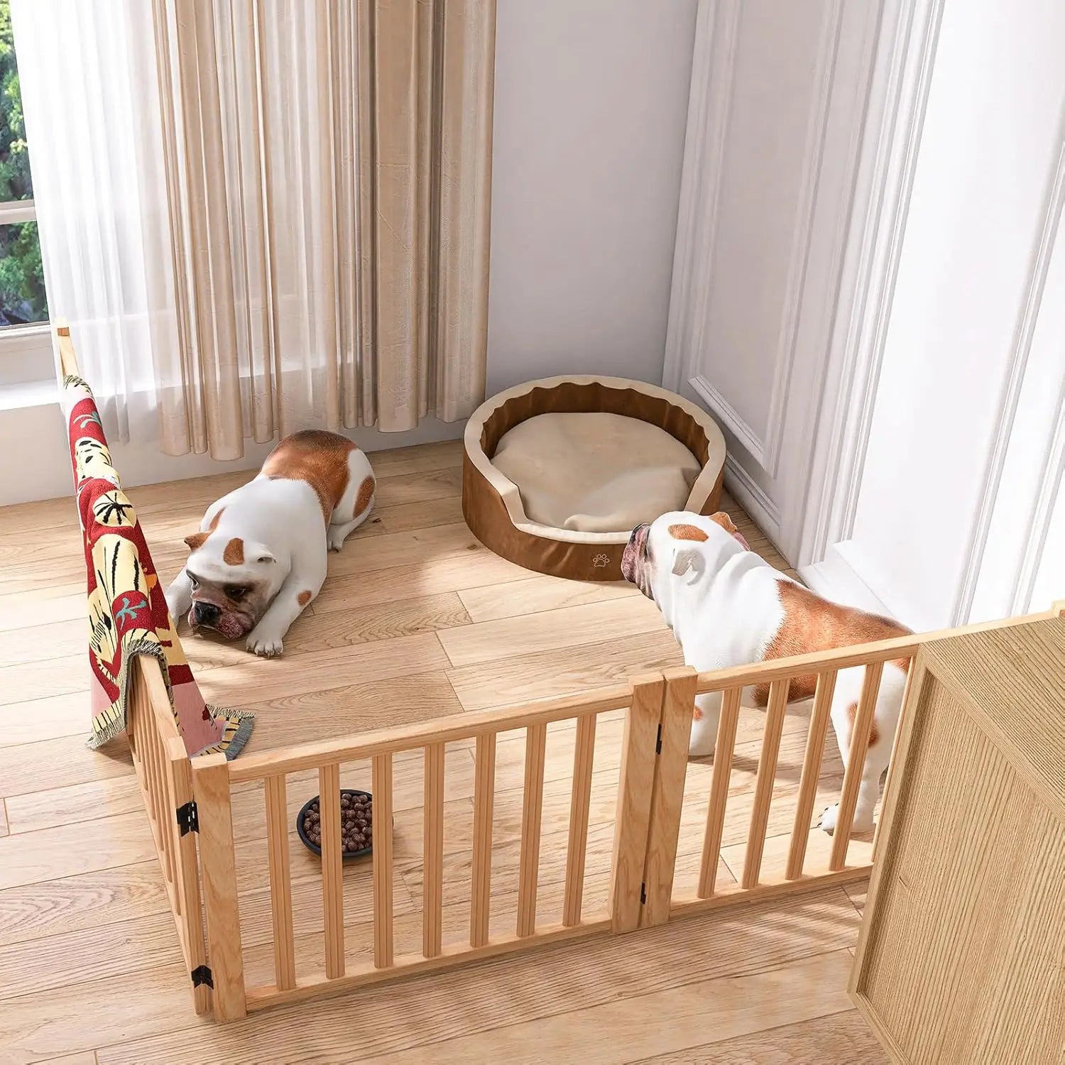 Paint-Free Wooden Freestanding Pet Gate for Indoor Use, Doorways, Stairs
