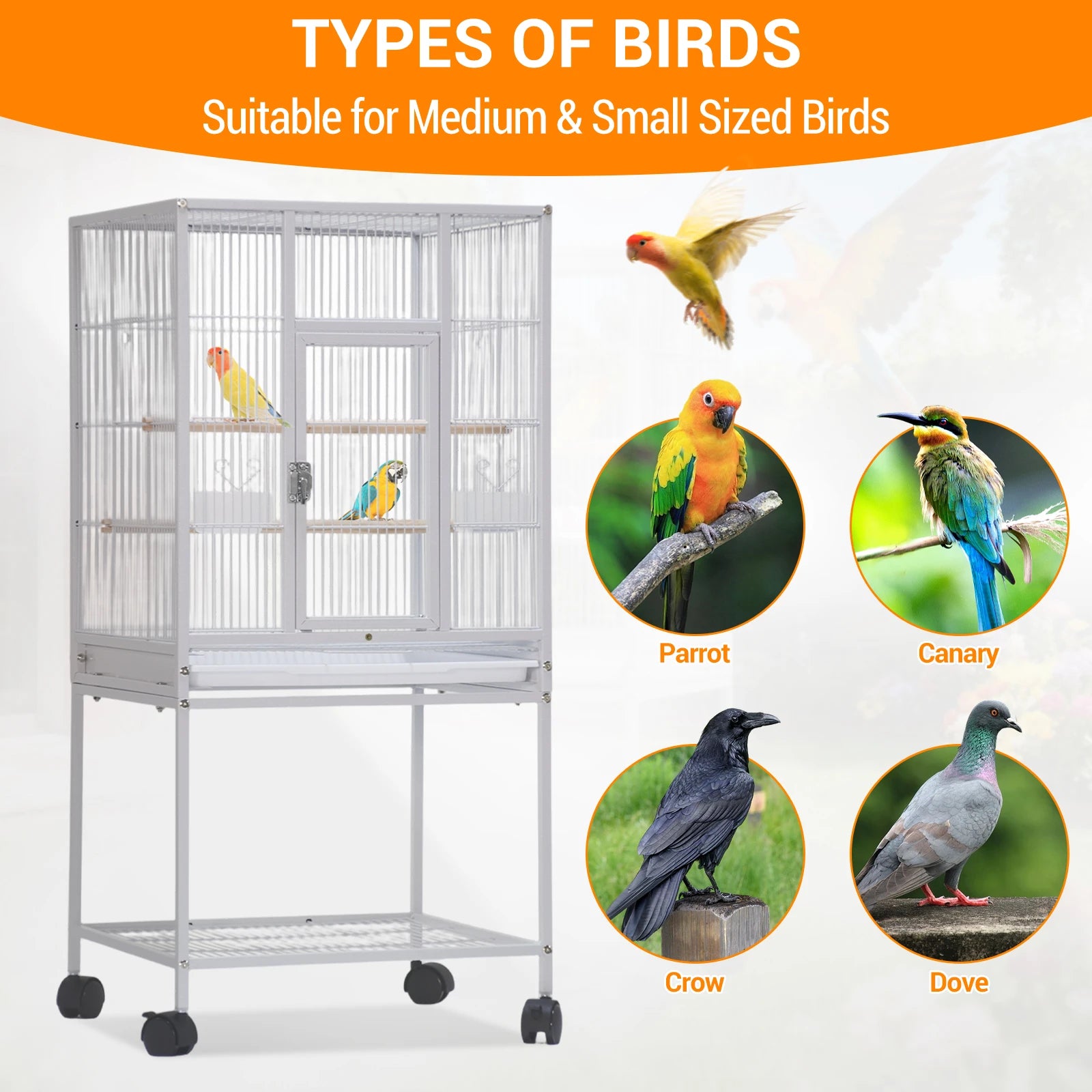 Small Animal Cage, 5-Level Metal Ferret or Bunny Cage with Wheels, with Removable Tray