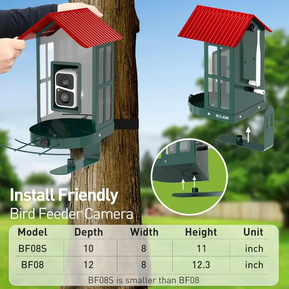 Solar Bird Feeder with Camera for Outdoors - Durable Metal AI Smart Birdhouse Squirrel Proof