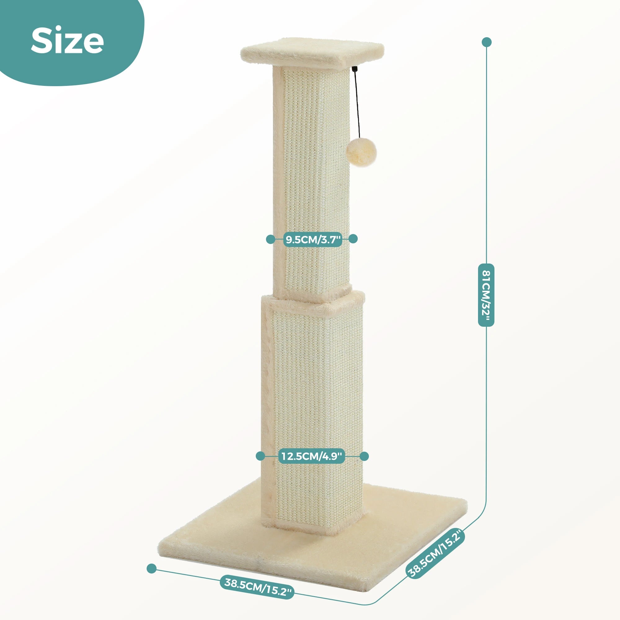 Large Cat Scratching Post for Indoor Cats with Woven Sisal Dangling Ball
