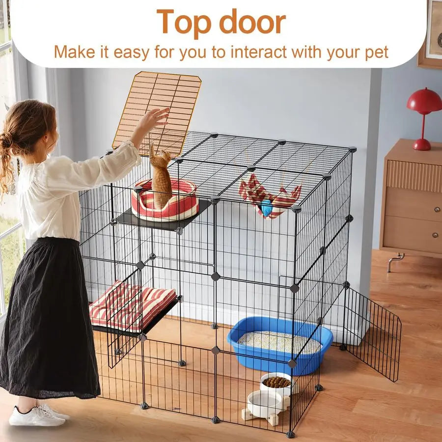3Tier Cat Cages Indoor Enclosure DIY Cat Playpen Extra Exercise Place Idea