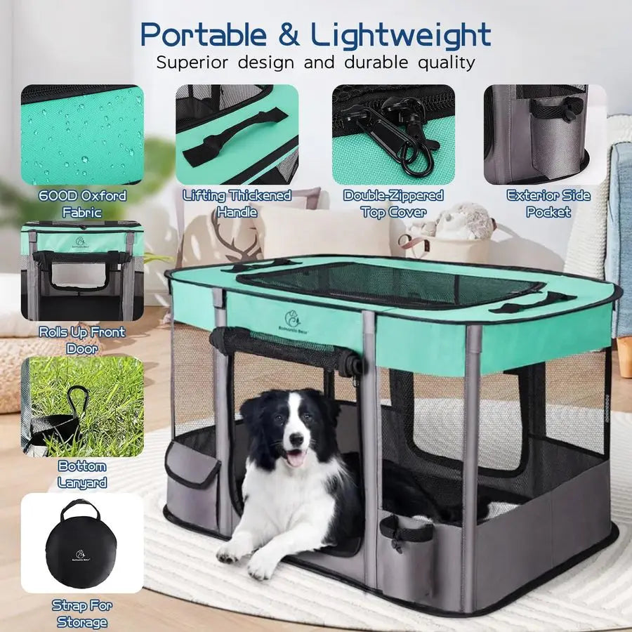 Dog Playpen, Foldable Dog/Cat Playpen Exercise Kennel Tent Breathable Shade Cover