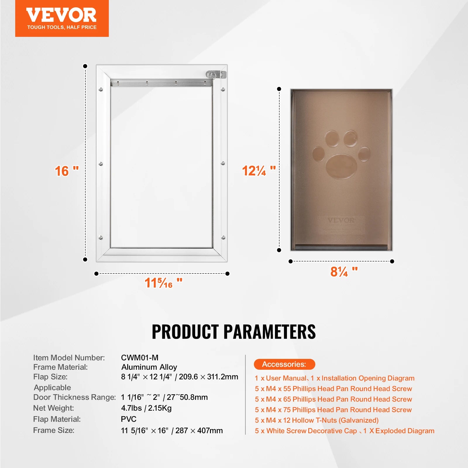 Pet Door Aluminum Frame with Lock and Flap System Weatherproof Doggy Door Easy to Install