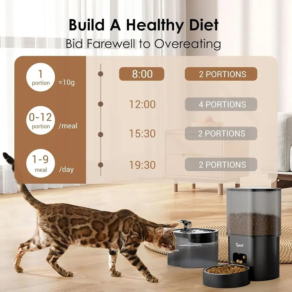 Automatic Cat Feeder and Water Fountain, 3L WiFi Timed Pet Food Dispenser and 2.5L Water Dispenser with APP
