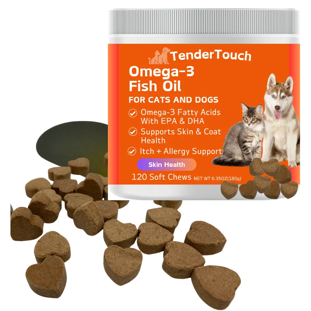 240 Chews - 2 Pack TenderTouch Omega 3 Fish Oil Supplement for Dogs & Cats