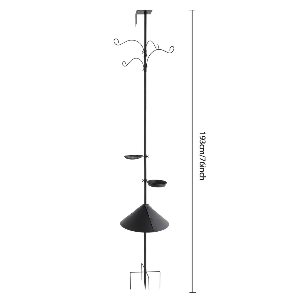 Metal and Iron Outdoor Bird Feeder Tray with Hooks Adjustable Bird Feeding Pole with Squirrel Proof Baffle