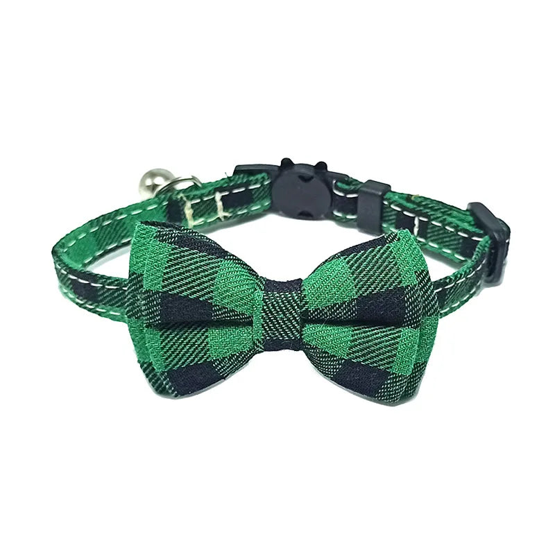 Pet Breakaway Cat Collar Bow Tie and Bell Cute Plaid, Elastic Adjustable Dog Collar With Sash