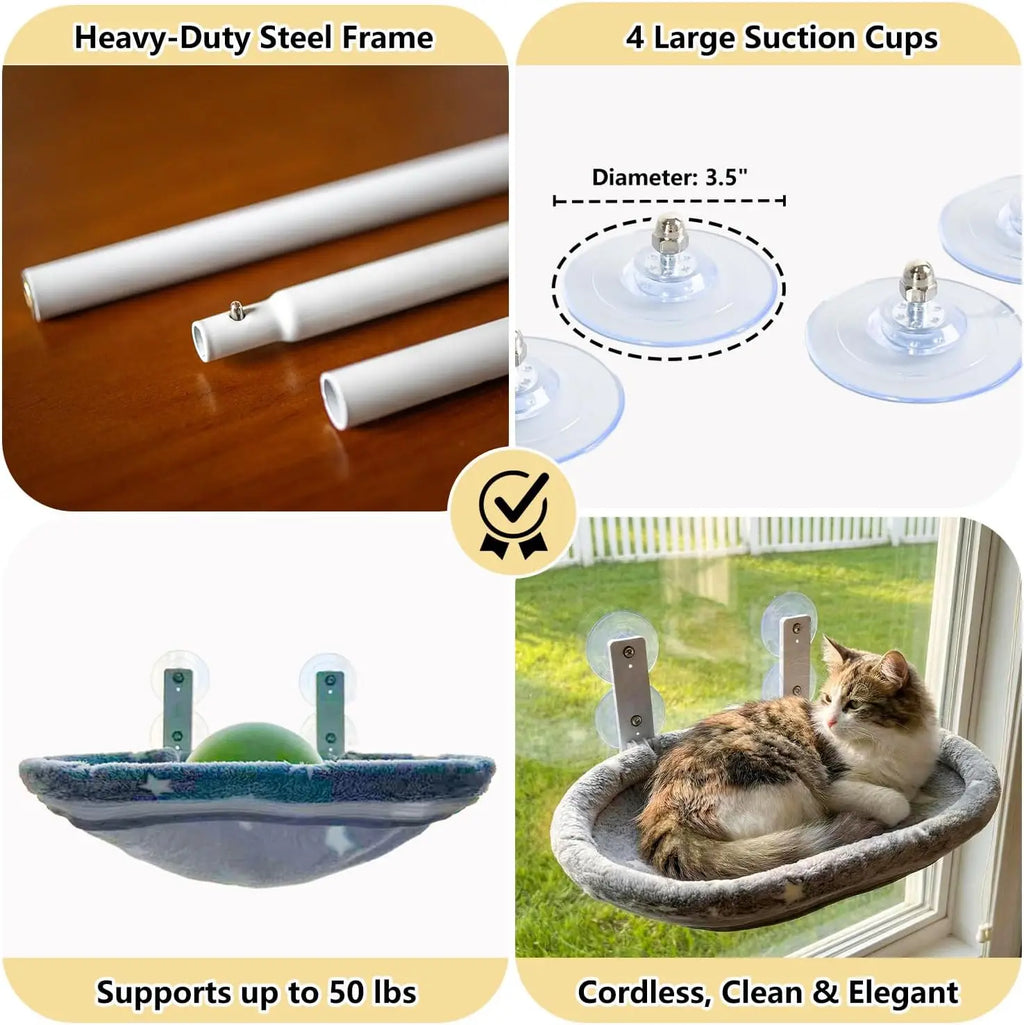 Cat Window Perch Hammock - Glow in The Dark With Sturdy Metal Frame & Strong Suction Cups