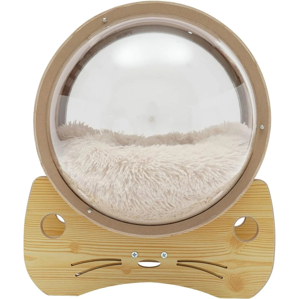Luxury Cat Pod Bed, Wooden Frame with Clear Acrylic Dome 3.9" Thick Cushion