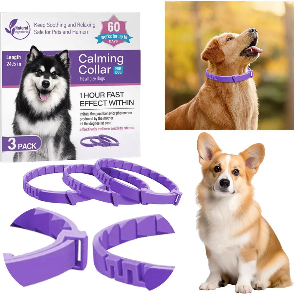 3/4 Pack Pet Calming Collar Stress and Anxiety Relief Pheromone Collar Adjustable Appeasing Calming Collar for Cats Dogs