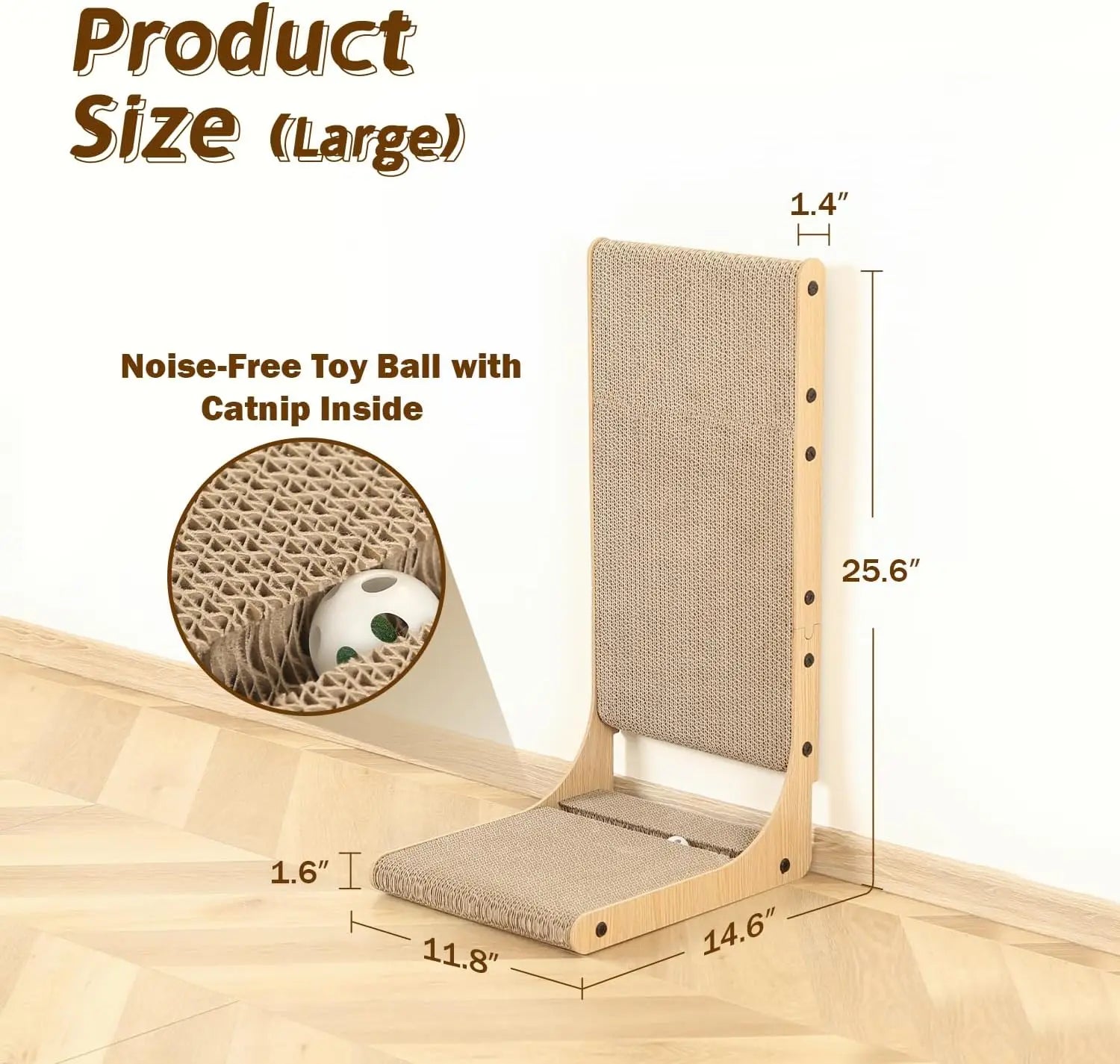 2-Pack L-Shaped Cat Scratching Board, 25.6'' Tall Vertical Scratcher for Indoor Cats, Wall and Couch Protector