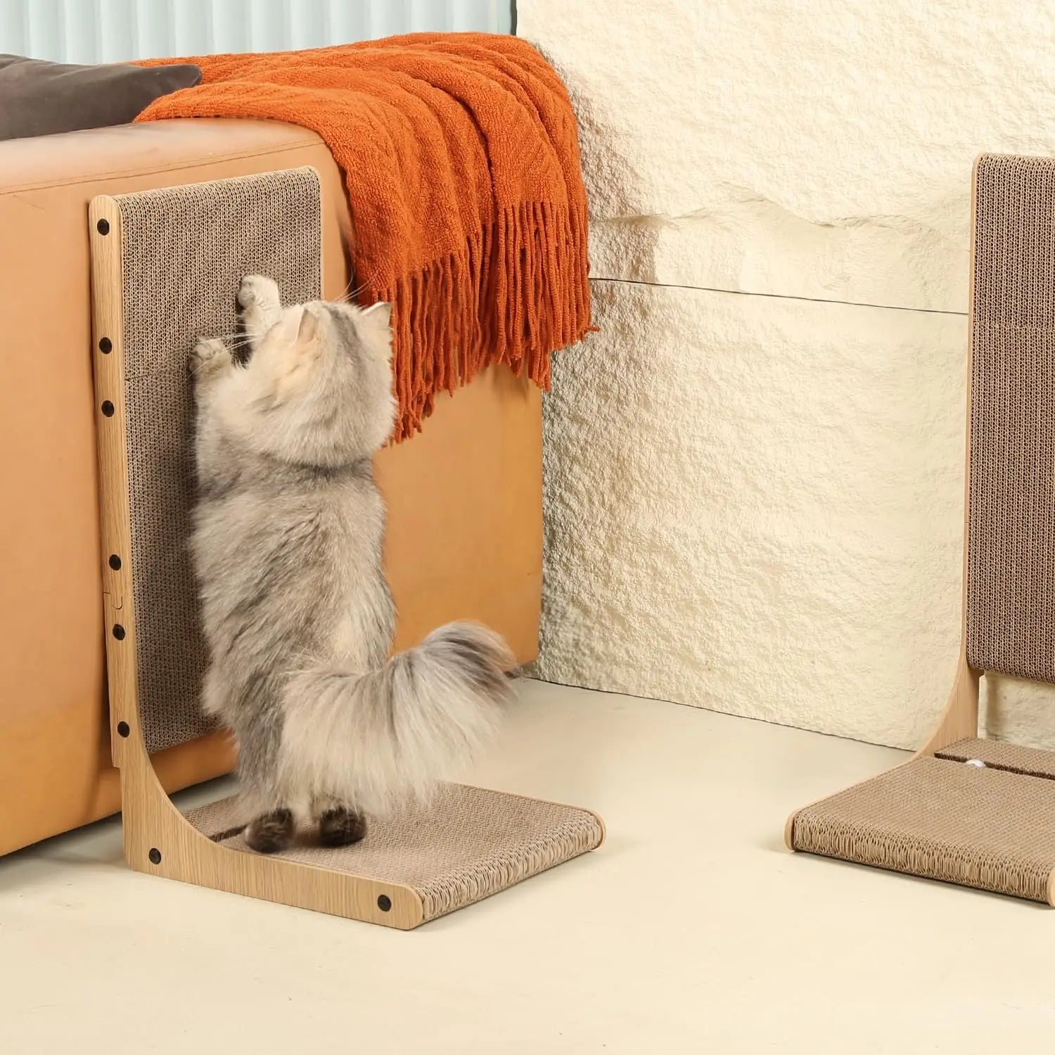 2-Pack L-Shaped Cat Scratching Board, 25.6'' Tall Vertical Scratcher for Indoor Cats, Wall and Couch Protector