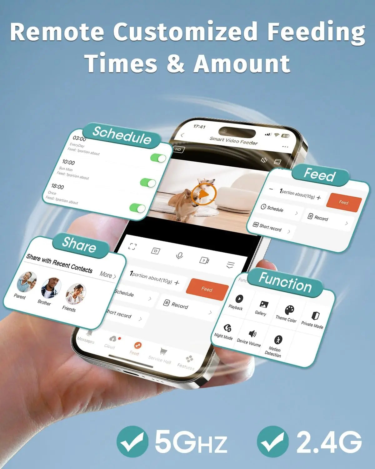 Smart Automatic Dog Feeder with Camera, 12L Capacity, WiFi App Control, HD Night Vision