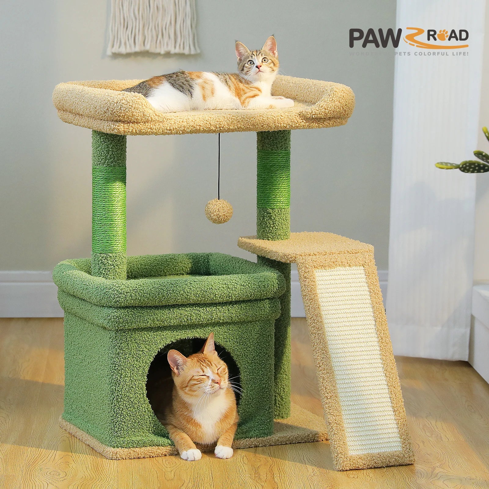 Small Cat Tree for Indoor Cat Tower with Sisal Scratching Post and Pad Wide Top Perch