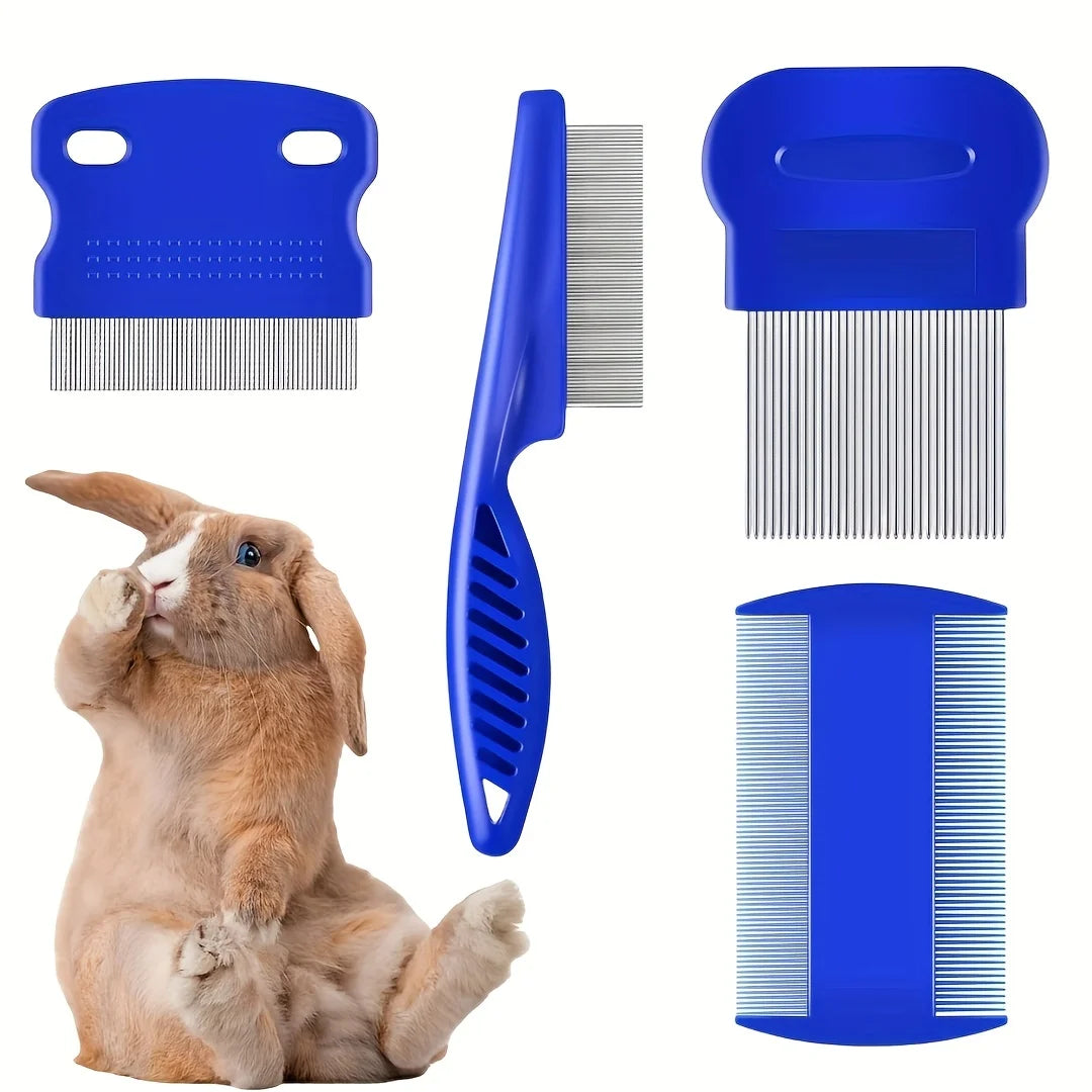 Pack of 4 Flea and Lice Combs, Stainless Steel Rabbit Dog Cat Grooming Comb