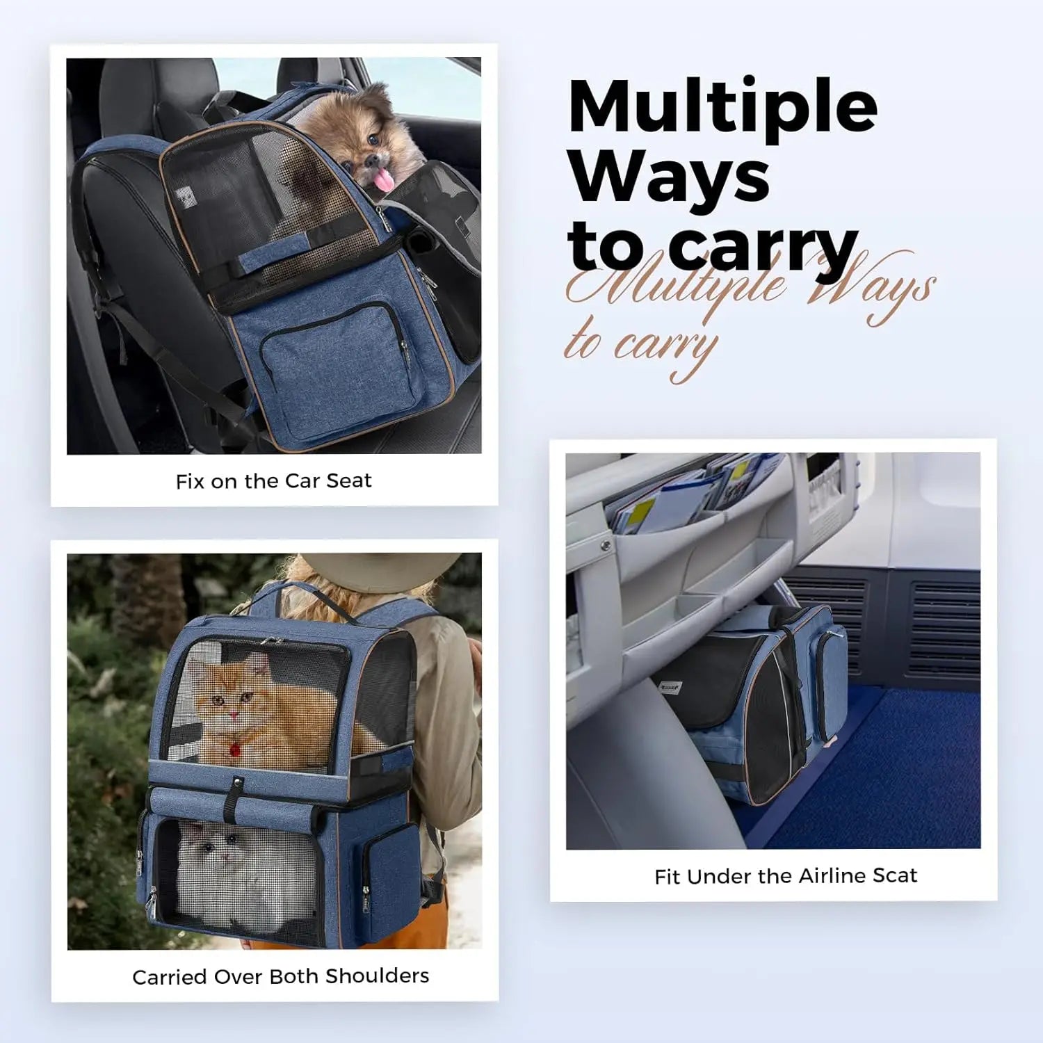 Double-Compartment Cat Backpack Carrier for Two Small Cats or One Medium Dog, Fits Up to 24 Lbs