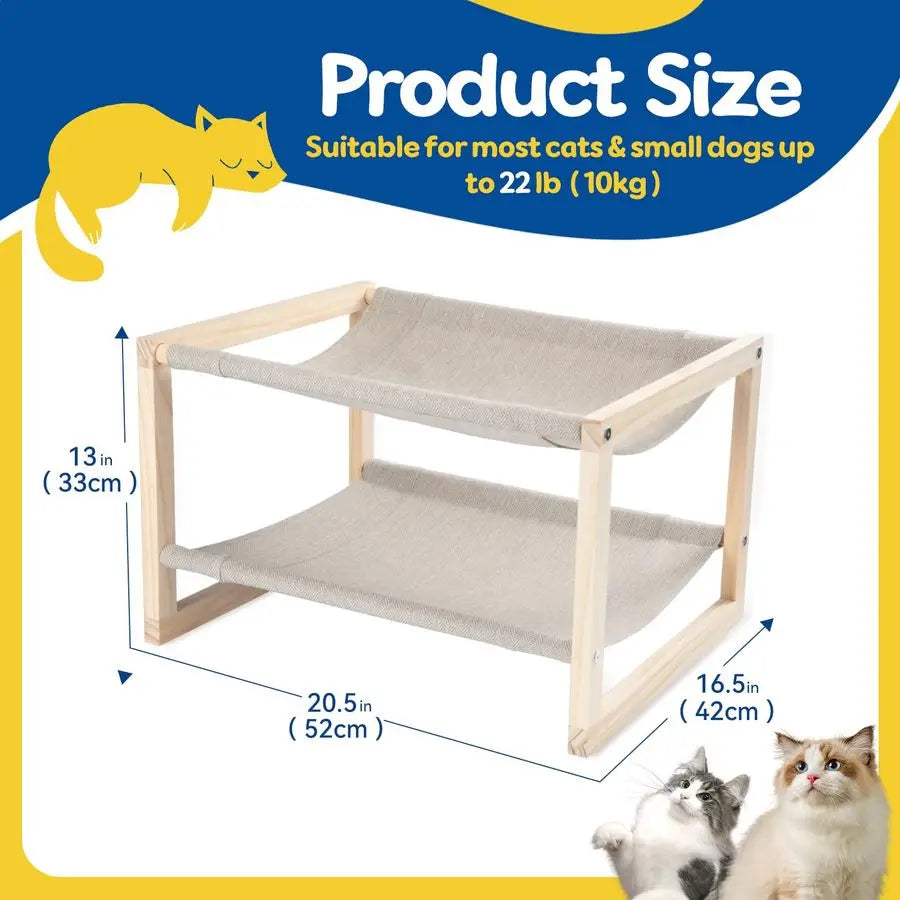 Hammock, Double Layer Wooden Bed for Indoor Cats,