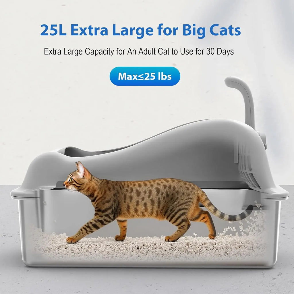 XL Stainless Steel Cat Litter Box with Lid, High-Sided Pan for Big Cats, Anti-Leak & Easy Clean
