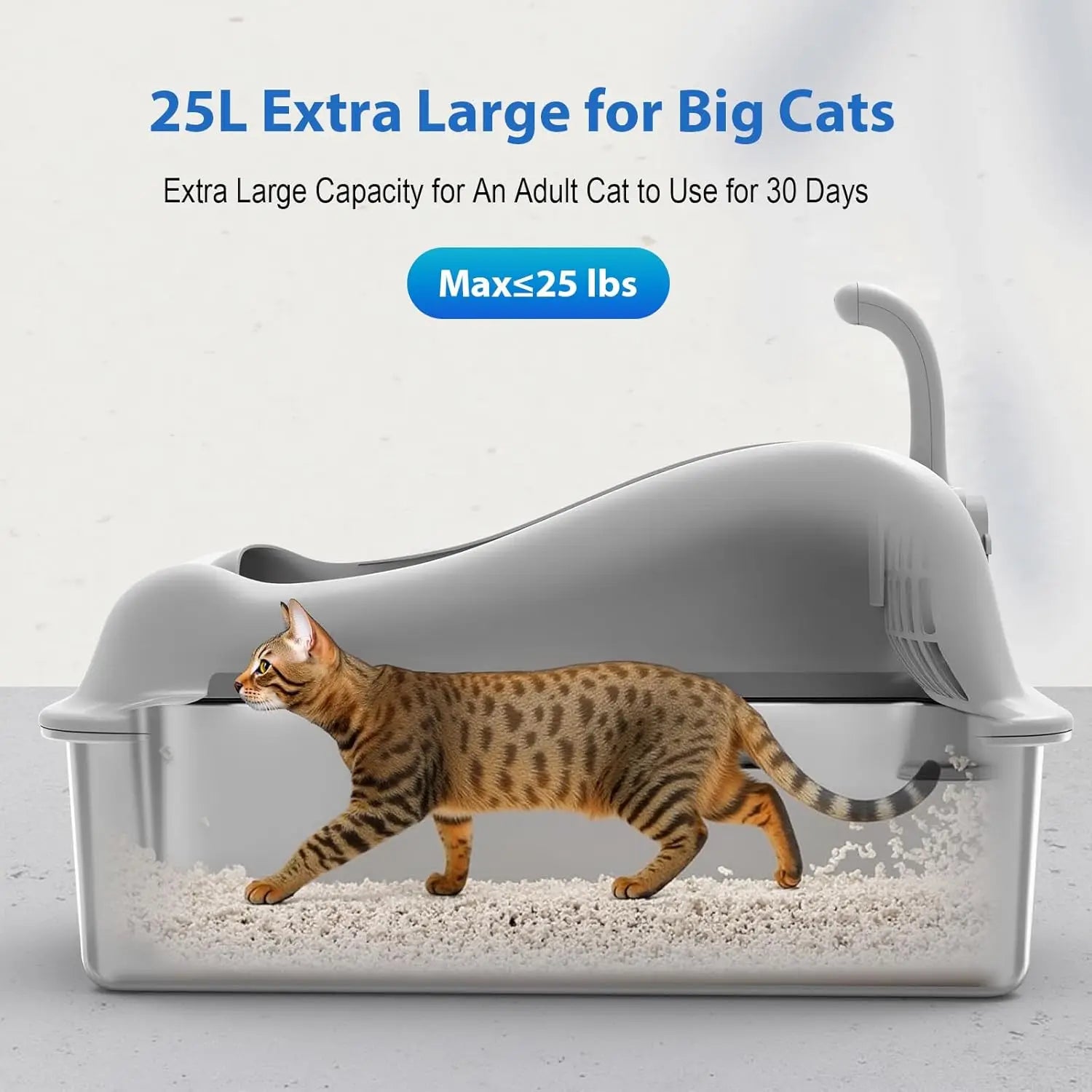 XL Stainless Steel Cat Litter Box with Lid, High-Sided Pan for Big Cats, Anti-Leak & Easy Clean