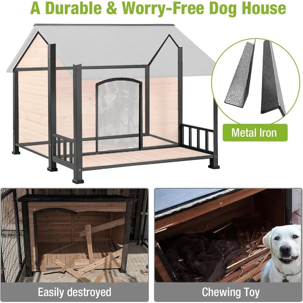 Large Dog House Outdoor for Large Breed Dogs, Insulated, Weatherproof Dog Shelter with Porch