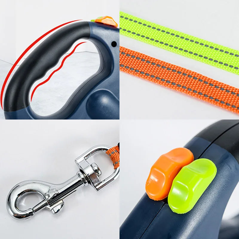3in1 Double Head Automatic retractable Dog leash, Flashlight, Poop Bag Dispenser, Reflective
