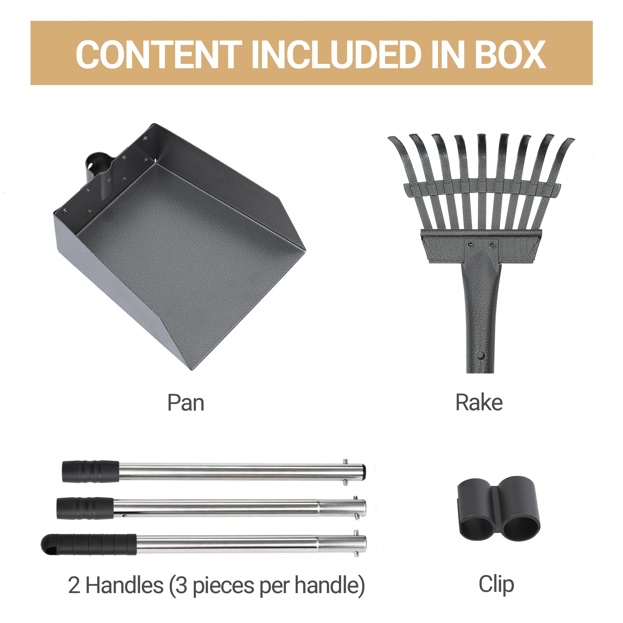 Dog Pooper Scooper, Dog Poop Tray and Rake Set,  Long Adjustable Sectional Stainless Handles