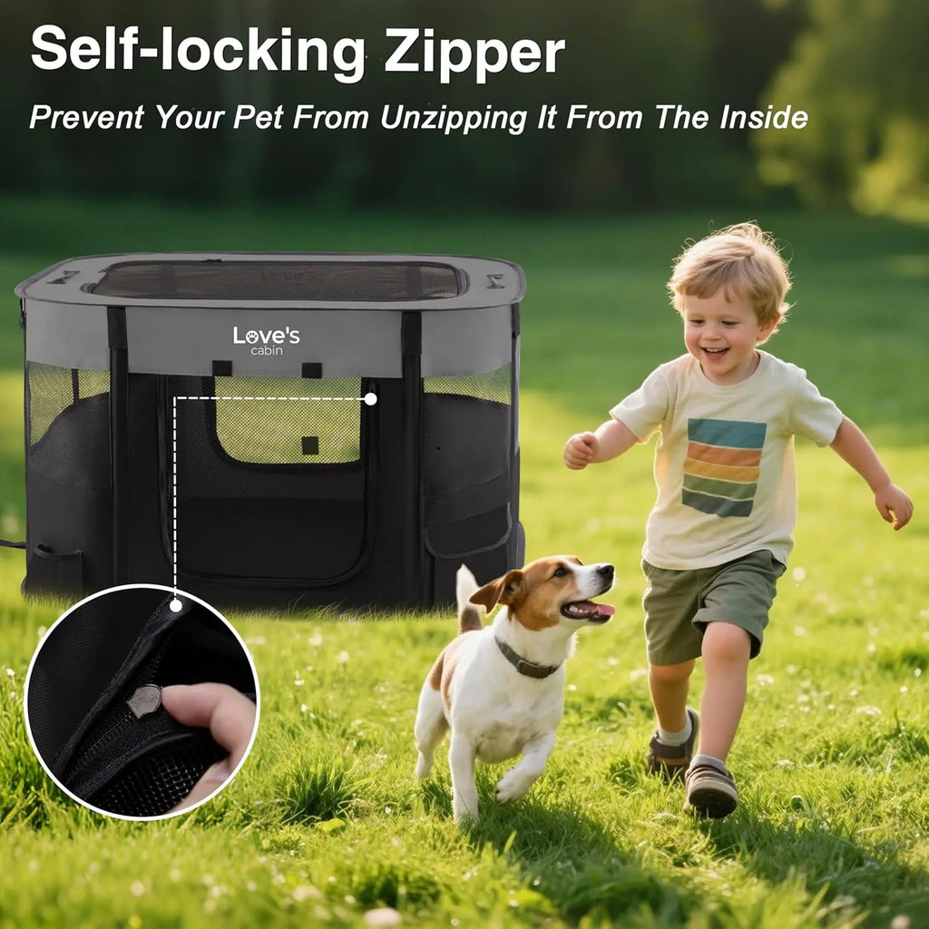 Portable Foldable Pet Playpen for Small Dogs Cats with Carrying Case Grey