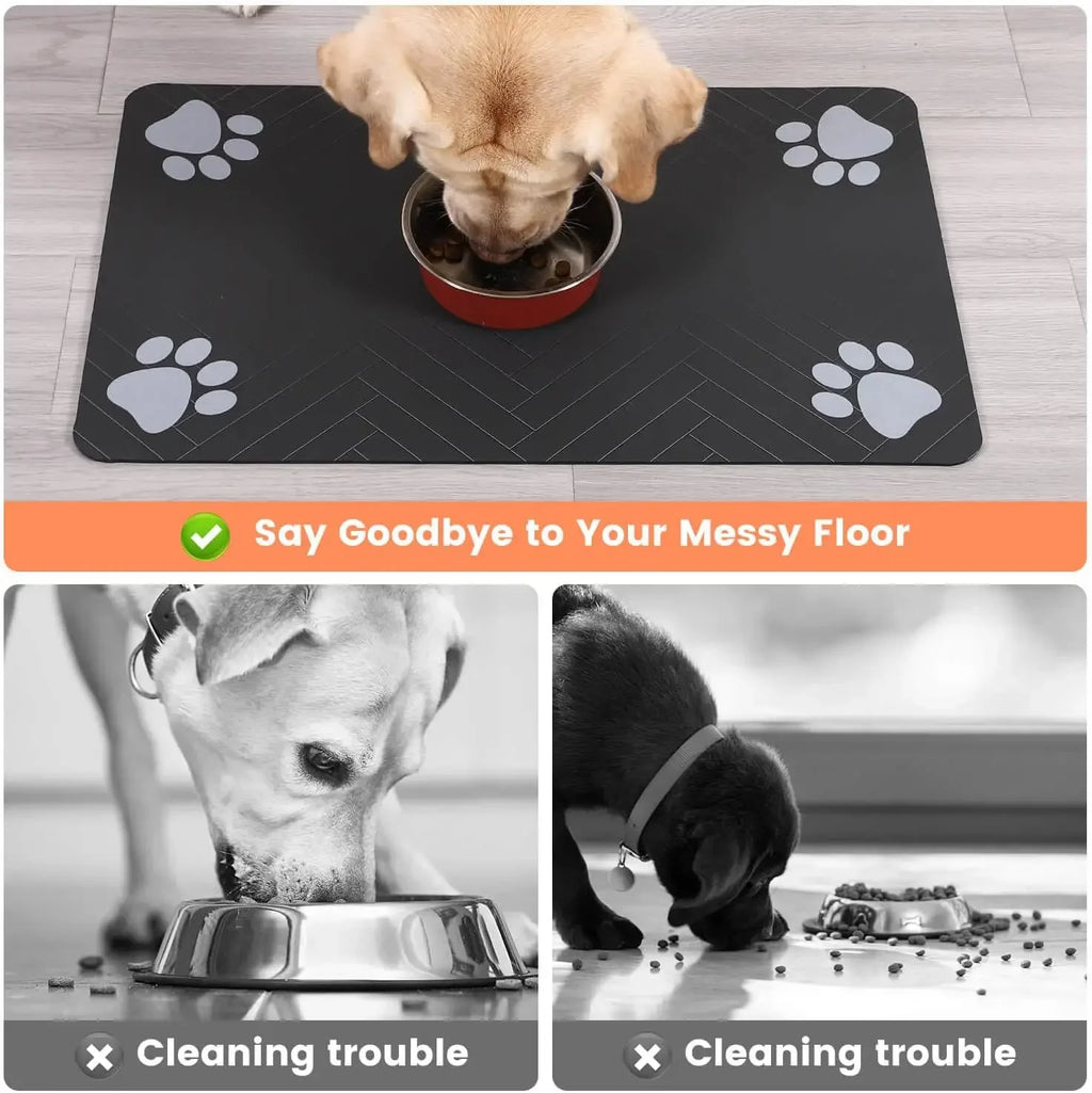 Pet Feeding Mat-Absorbent For Food and Water Bowl with Waterproof Rubber Backing