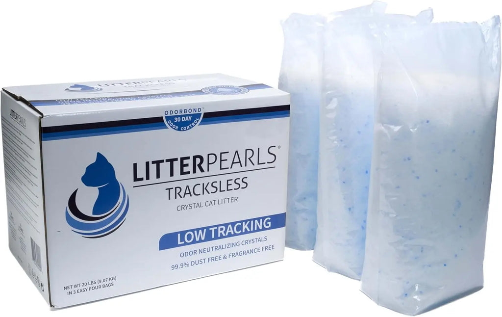 Trackless Cat Litter Pearls, White Clear Blue Crystals, 20 lb