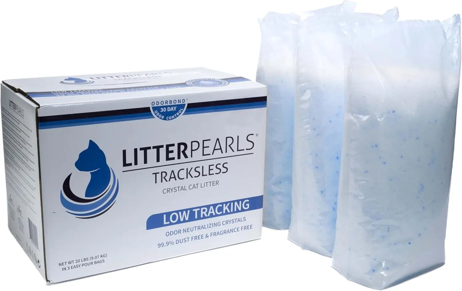 Trackless Cat Litter Pearls, White Clear Blue Crystals, 20 lb