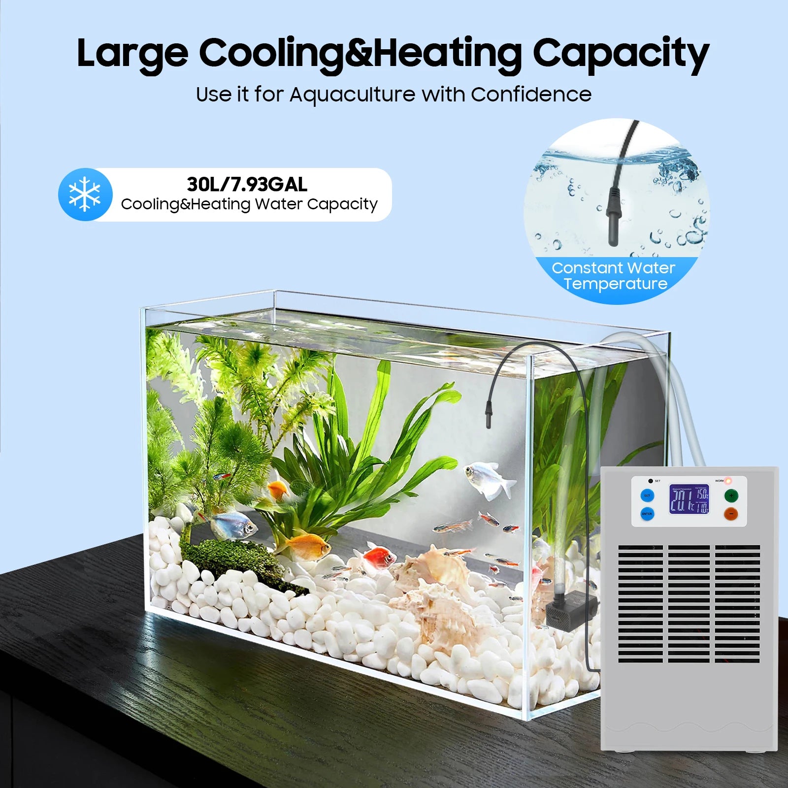 100W Fish Tank Cooling Heating Machine, Aquarium 30L Fish Tank Water Heater  LED Screen