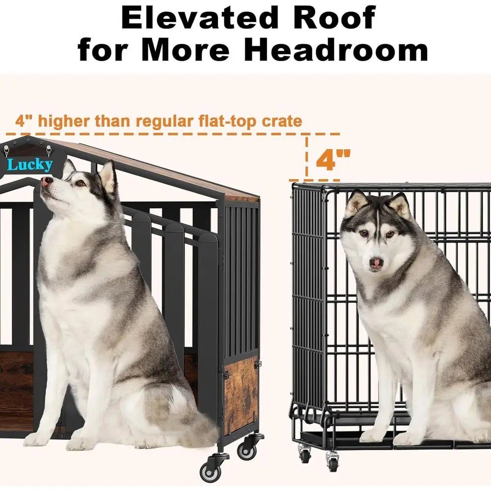 Heavy Duty Dog Crate Furniture, Dog Kennel Indoor with 360° Wheels