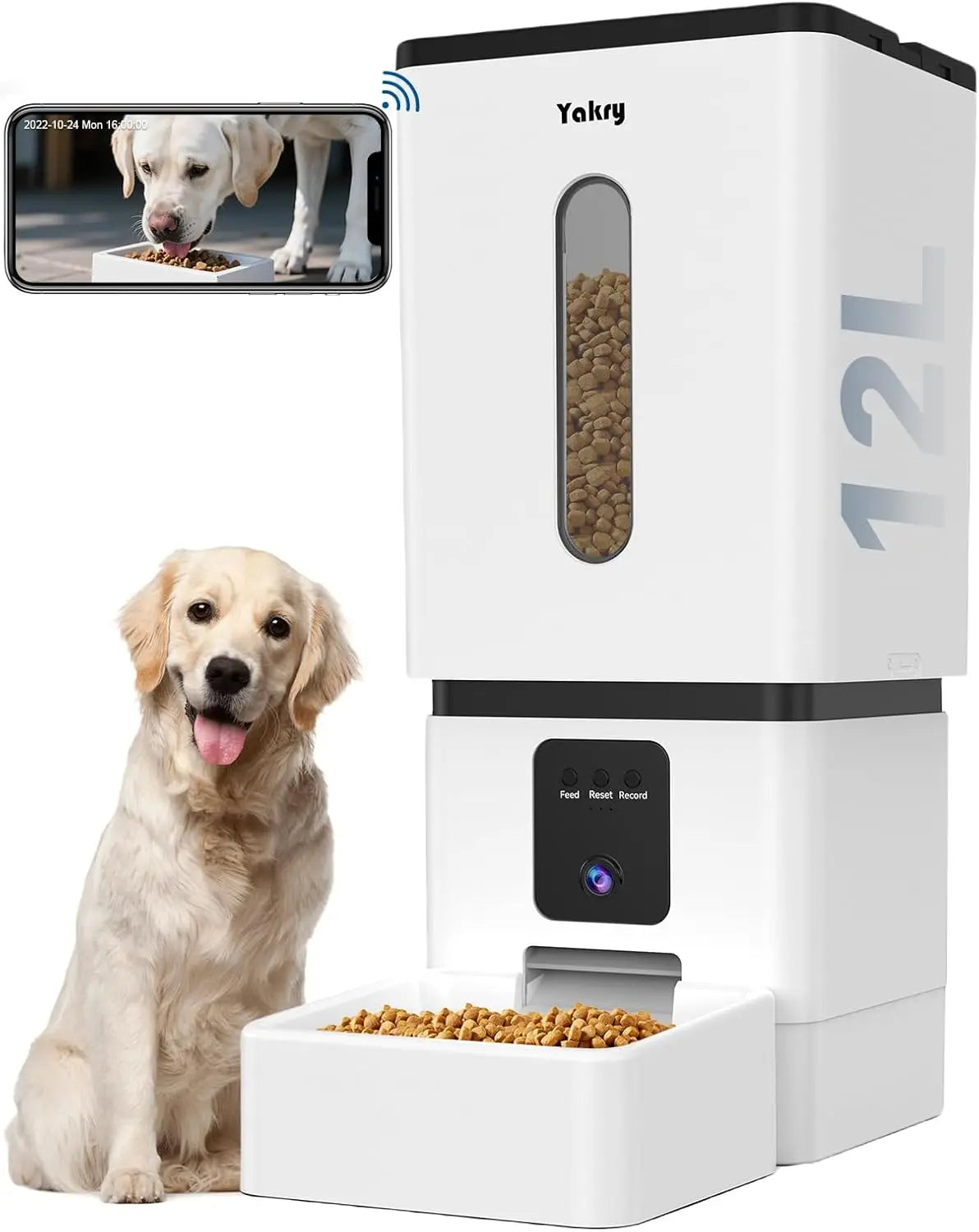Smart Automatic Dog Feeder with Camera, 12L Capacity, WiFi App Control, HD Night Vision