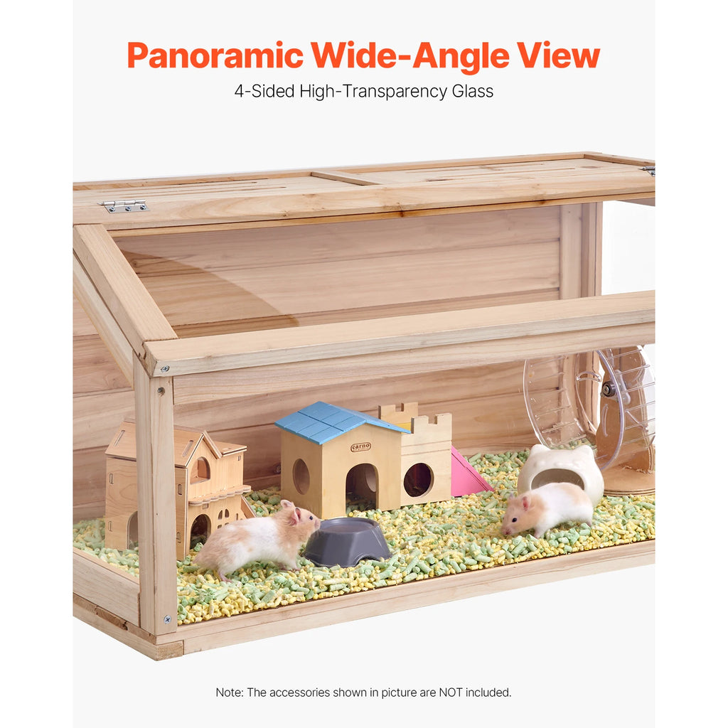 Wooden Hamster Cage 270° Viewing With Openable Top Ventilated Animal Cage