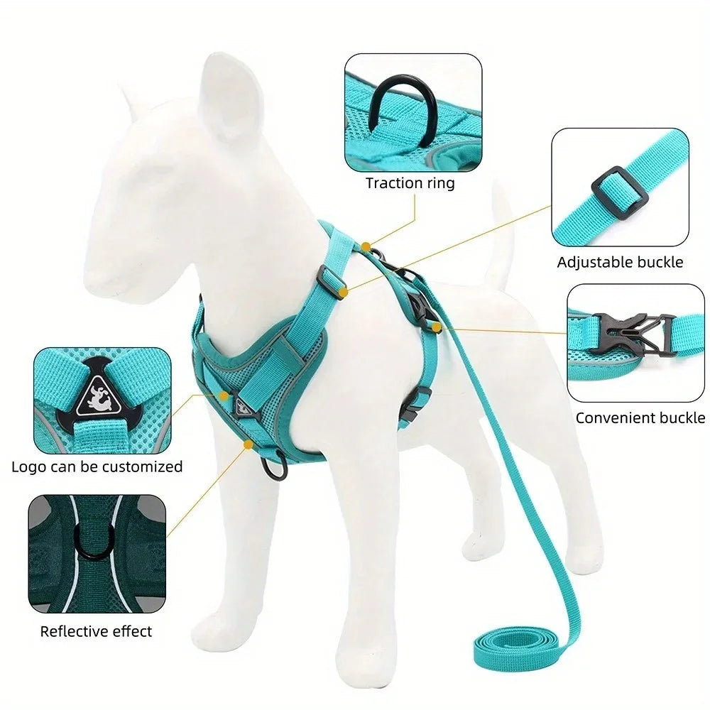 No Pull Dog Harness and Leash Set Adjustable Pet Harness Vest Reflective