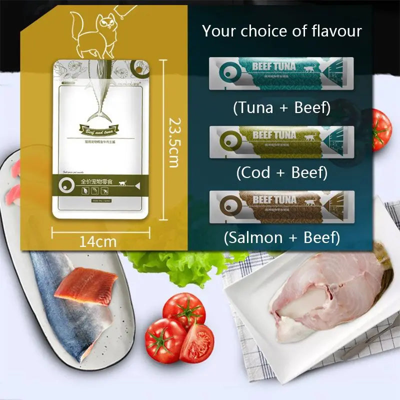 Cat Strips Wet Food Pet Cat Snacks Cod Tuna Beef Supplement Protein Cat Sauce