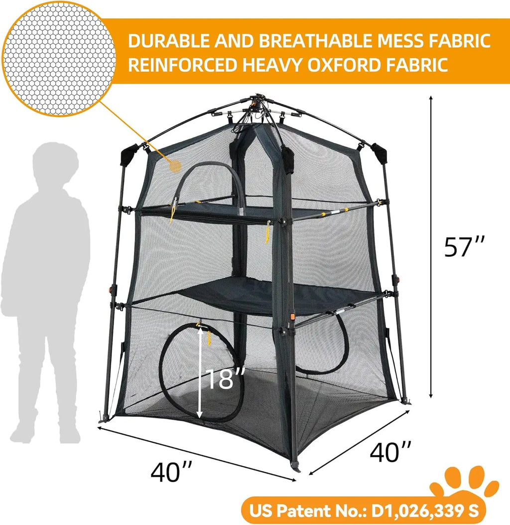 3-Tier Portable Cat Enclosure with Foldable Design, Ideal for Indoor and Outdoor Use