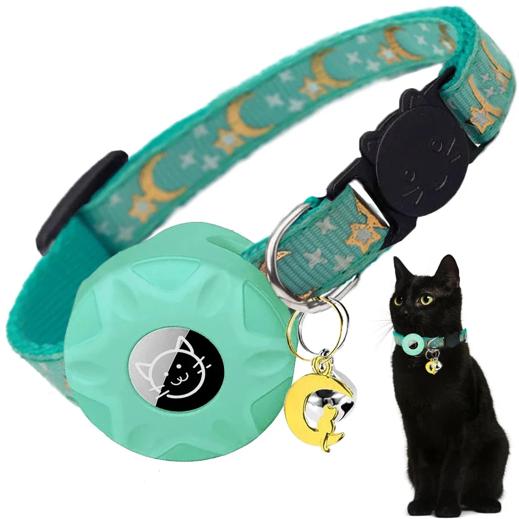 Apple Tag Pet Collar with AirTag Holder & Moon Ornament