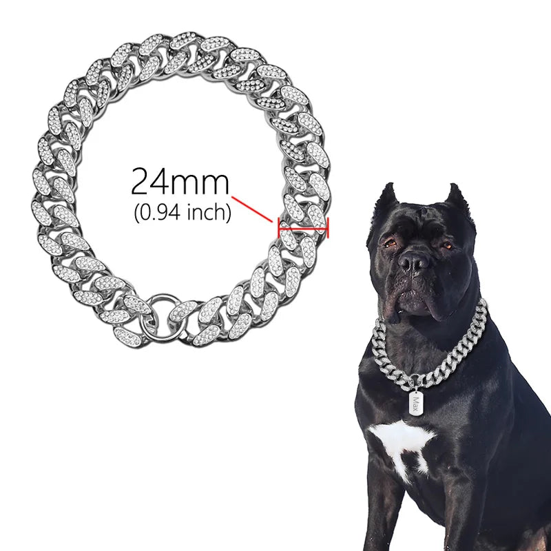 Plastic Dog Collar Chain, Diamond Inlay Sparkle Bulldog Necklace For Small Medium Large Dogs Golden