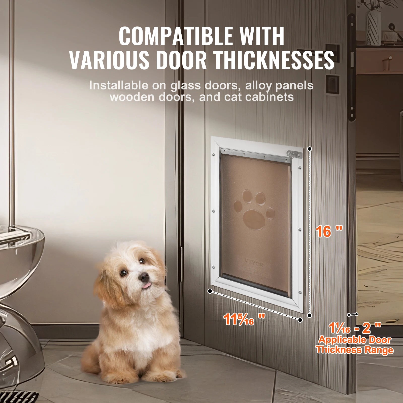 Pet Door Aluminum Frame with Lock and Flap System Weatherproof Doggy Door Easy to Install