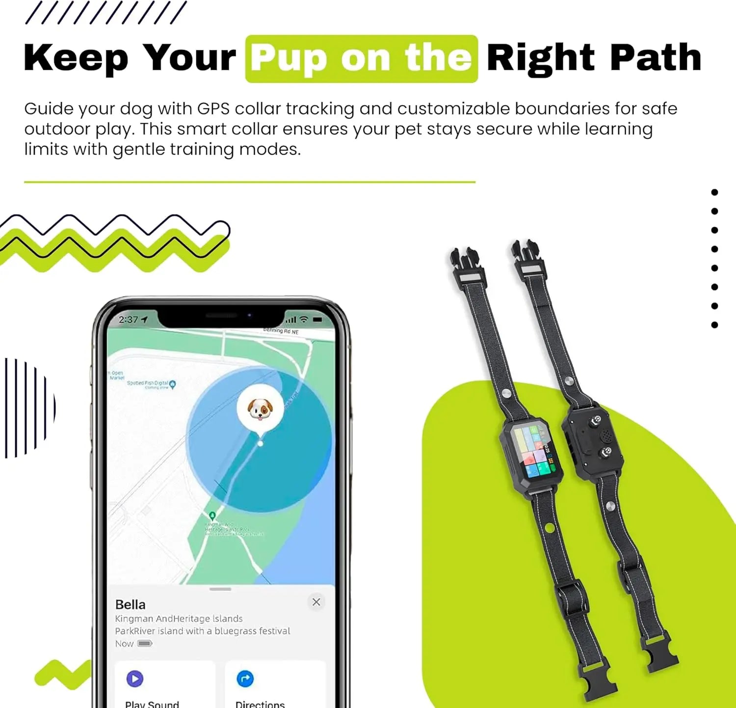 Customizable GPS Dog Collar Fence, Waterproof LCD, 6998 ft Safe Zone, App-Controlled Wireless Pet Training Collar