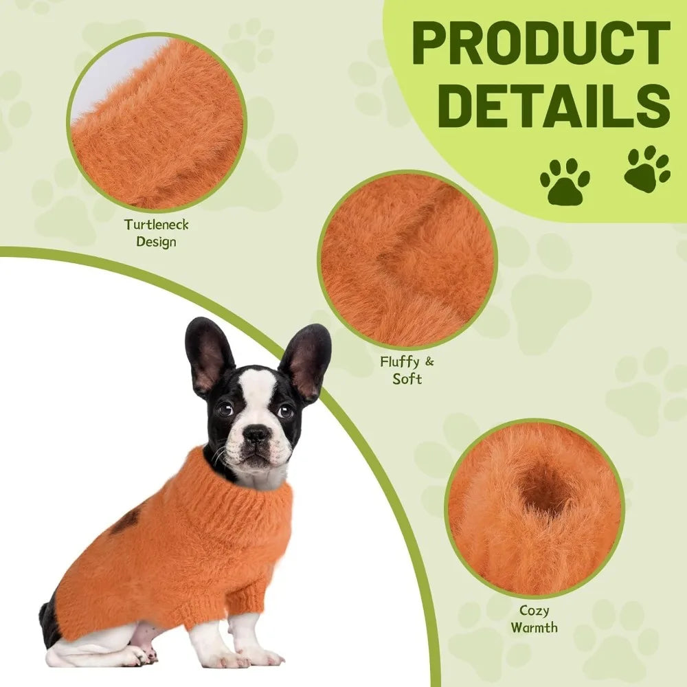 Small Dog Furry Pullover Sweater, Classic Turtleneck Dog Clothes for Cold Weather